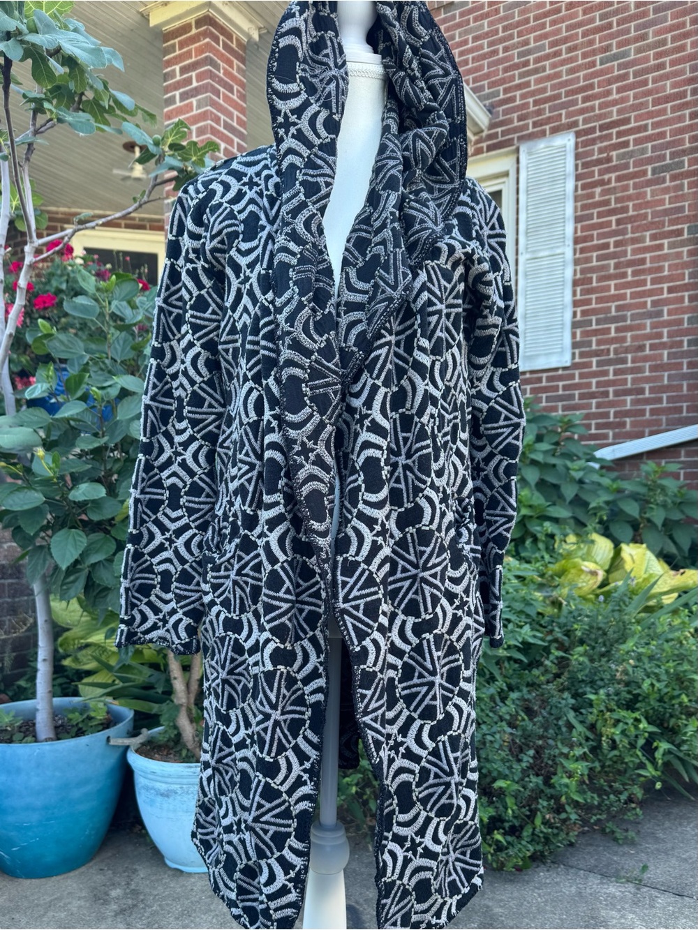 Johnny Was Biya Bold Geometric Full Body Embroidery in Black and White